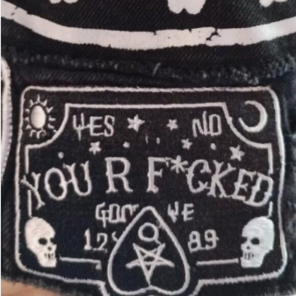 Disturbia Santa Clara, Sons of Sanhain Denim Goth Bad Kitty patched Blk Jacket L - Picture 5 of 14